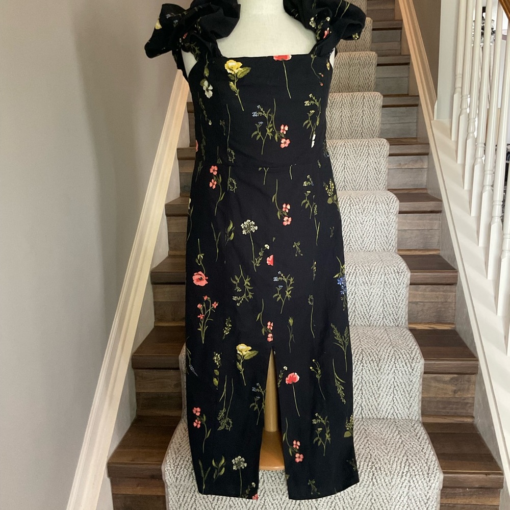 H&M Floral Black Dress with Ruffle Sleeves